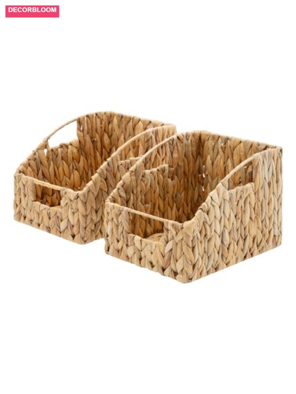 Set of 2 Water Hyacinth Wicker Storage Baskets with Handles for Pantry